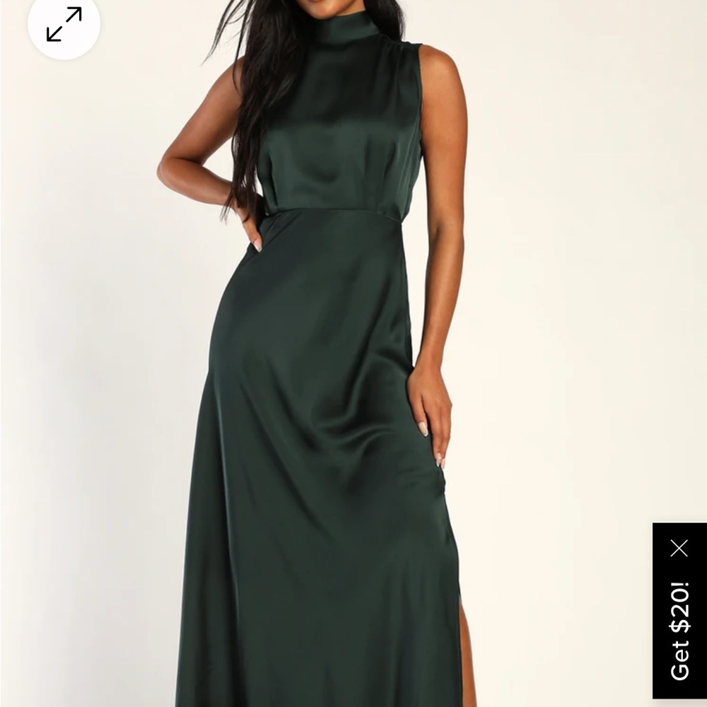 Classic Elegance Green Satin Sleeveless Mock Neck Maxi Dress